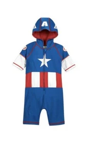 Disney Store Captain America Wetsuit Kids Rashguard Swimwear Boy Hero Swimsuit - Picture 1 of 2