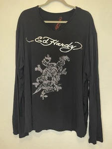 Vintage Ed Hardy By Christian Dior “Death Or Glory” Longsleeve Tee XXL - Picture 1 of 6