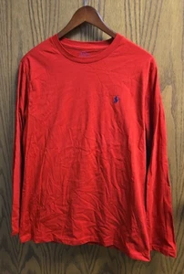 Polo Ralph Lauren Red T Shirt Boys  XL Red Long Sleeve Crew Neck Cotton Preppy - Picture 1 of 9
