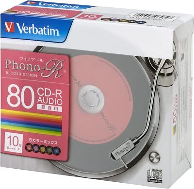 New Verbatim Blank Music CD-R 10 Discs 80min 24x MUR80PHS10V1 Color Mix Japan - Image 1 of 2