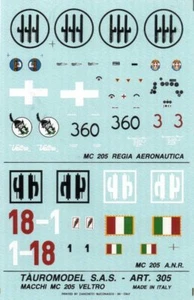 TAURO MODEL TM48/305 INSEGNE MACCHI 205 REGIA AERONAUTICA E A.N.R. SCALA 1:48 - Foto 1 di 1
