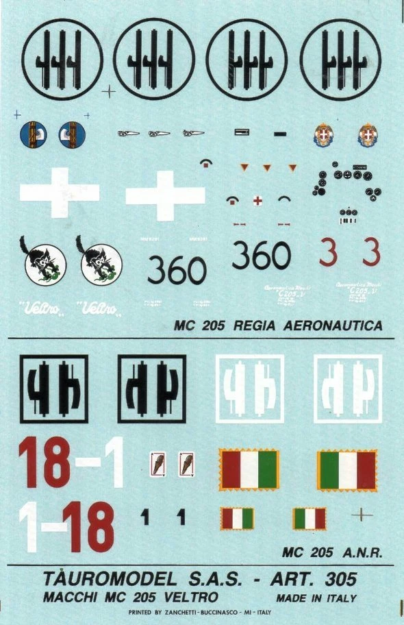 TAURO MODEL TM48/305 INSEGNE MACCHI 205 REGIA AERONAUTICA E A.N.R. SCALA 1:48 - Immagine 1 di 1