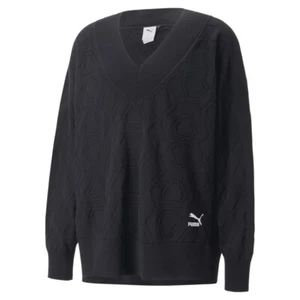 PUMA Luxe Sport Oversized V Neck Sweatshirt Mens Black 53801901 - Picture 1 of 2