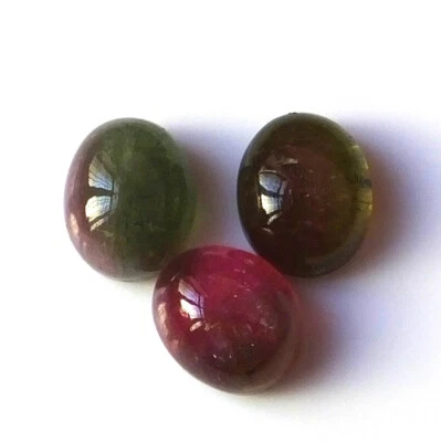 Bi Color Tourmaline Cabochon 11X9 mm Oval Cut Natural Loose Gemstone 3 Piece Lot - Image 1 of 3