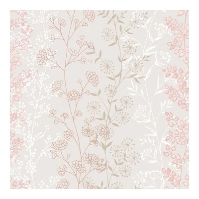 Fresco Jemima Metallic Wallpaper Sprigs Grey and Pink Floral Pattern - Image 1 of 4