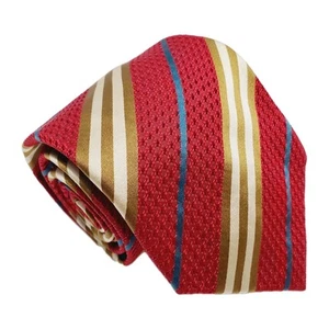 Burberry Necktie Red Stripe Pattern Men's Silk Neck Tie Jacquard Fabric - Picture 1 of 5