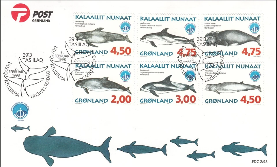 Greenland Whales Greenland Stamp Set Denmark FDC 1998 - Image 1 of 1