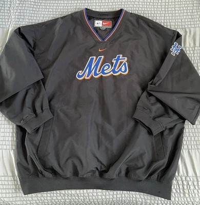 Pulôver de beisebol vintage New York Mets Windbreaker XXL preto Nike Center Swoosh MLB - Imagem 1 de 4
