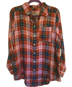 Style & Co fall  women's 1X button down shirt Plaid Pink Rain, NWT MSRP $49.50 - Picture 1 of 15