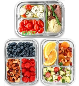 Glass Meal Prep Containers 3 Compartments - Portion Control, Snack & Lunch Co... - Picture 1 of 8