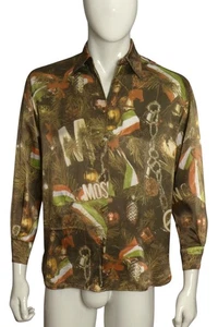 MOSCHINO JEANS- 1990s Christmas Tree Print Poly Shirt, Size Small - Picture 1 of 6