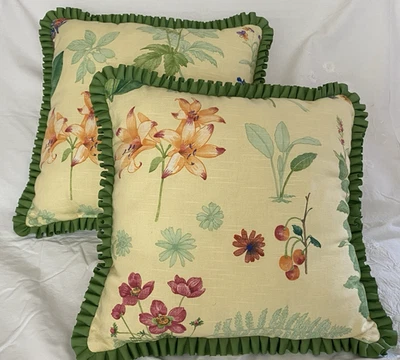 2 almohadas vintage Waverly segunda primavera 17x17 cinta verde volante amarillo Foto 1 de 4