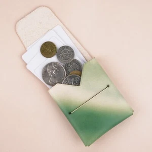 Patina Green Minimalist Leather Origami Snap Card Wallet for Men Women - Picture 1 of 7
