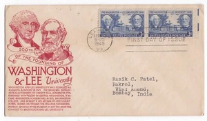 United States FDC 1949 Washington and Lee University Used to India Delivery CDS - Picture 1 of 2