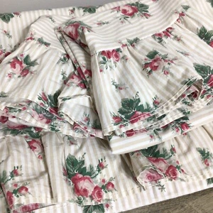 Ralph Lauren Marseilles Beige Stripe Ruffle Full Flat Sheet 2 Stnd Pillowcases - Picture 1 of 10