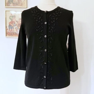 NEW Marisa Christina Merino Wool Beaded Cardigan Office Sweater Black M Medium - Image 1 of 4