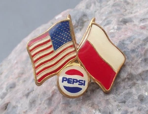 Pepsi Cola Company Poland Polish USA American Flag Crossed Friendship Pin Badge - Picture 1 of 2