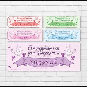 2 PERSONALISED ENGAGEMENT PARTY BANNERS 900mm x 300mm - CHOICE OF COLOURS - Picture 1 of 6