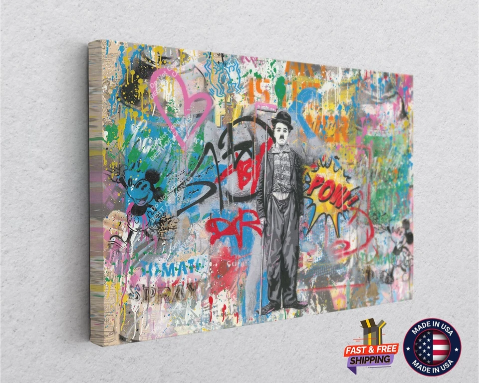 BEST OF CANVAS Charlie Chaplin Love Graffiti Street Wall Design Banksy Canvas Print Art
