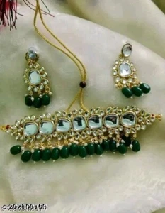 Green Indian Bollywood Kundan Gold Plated Necklace Jewelry Set bridal jewelry - Picture 1 of 1