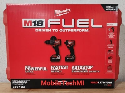 Milwaukee 3697-22 M18 FUEL Brushless Hammer Drill + Impact Driver Kit New GEN 4 - Image 1 of 4