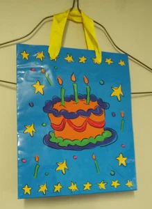BIRTHDAY GIFT CAKE STARS CANDLES N ON BLUE BACKGROUND - Picture 1 of 3