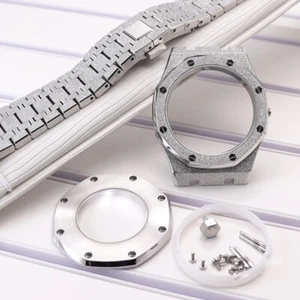 41mm Diamond sand Watch Case+Strap Sapphire Glass For Seiko nh35 nh36/38Movement - Picture 1 of 13