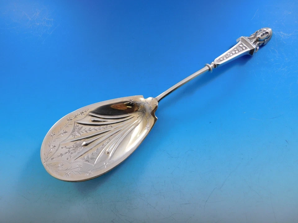 Bust by Albert Coles Sterling Silver Berry Spoon Brite-Cut 9 1/2" Figural - Image 1 of 4