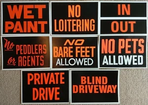 Vintage Kunststoff Jalousie Einfahrt orange Baumarkt Geschäftsschild 7" x 10" Neu aus altem Lagerbestand - Bild 1 von 14