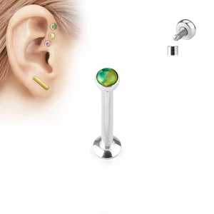 1pc Opal Set Surgical Steel Internally Threaded Labret Monroe - choose color - Picture 1 of 6
