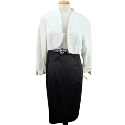 Conjunto de Vestido Chaqueta Talbots Madre de la Novia Blanco y Negro Talla 16 Fiesta Modesta Foto 1 de 4