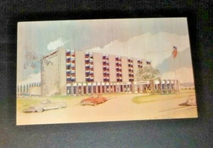 POSTCARD FLYING CARPET MOTOR LODGE BEERS SCHOOL ROAD ARTIST RENDITION VINTAGE - Picture 1 of 2
