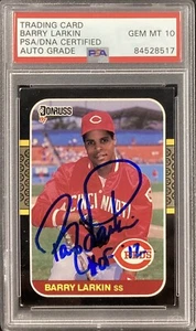 Barry Larkin Signed 1987 Donruss #492 Rookie Card Reds PSA/DNA Auto GEM MT 10 - Picture 1 of 2