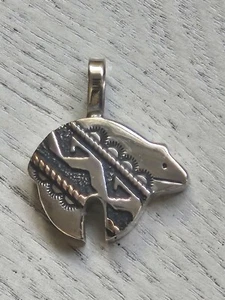 Sterling Navajo Künstler TC signiert Silber BÄR Anhänger New Mexico Vintage TOP! - Bild 1 von 9