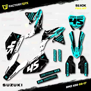 White & Cyan Slick Racing Graphics Kit fits 08-17 Suzuki RMZ450 Sticker RMZ 450 - Foto 1 di 5
