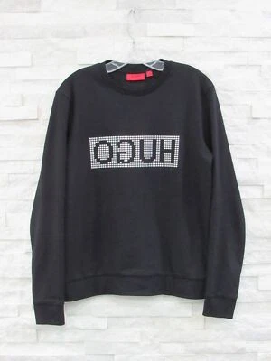 NUEVA SUDADERA HUGO Boss negra elástica tejida de algodón con logotipo plateado con tachuelas S Foto 1 de 4