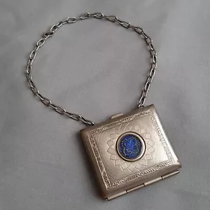 Antiguo Monedero Compacto para Cambiar Monedas Muñequera de Piedra de Vidrio Azul Metal Plateado - Imagen 1 de 10
