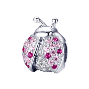 SOLID Sterling Silver Sparkling Pink Ladybird Garden Charm by Unique Designs - Bild 1 von 2