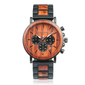 Men’s Casual Wrist Watch, Wood & Stainless Steel Watch with Luminous Pointers... - Picture 1 of 8