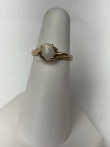 Vintage 10k Yellow Gold White Opal with Diamonds Ring Size 5.75 - Picture 1 of 10