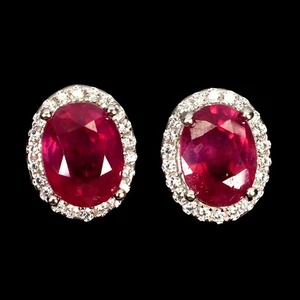 925 Sterling Silver Earrings Oval Ruby 8x6mm Natural Gemstone Jewelry - Picture 1 of 14