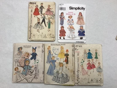 Vtg Doll Clothes Patterns 2 Simplicity #2293 & 8211 & 3 cut S2745 & MC2183 &2342 - Image 1 of 2