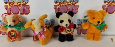 LOTTO 4 MINI PELUCHE MADE IN CHINA PANDA ORSETTO PURE WOOL 8CM VINTAGE NEW - Immagine 1 di 4