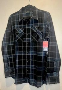Burnside Long Sleeve Button Up Flannel Shirt Black Blue Men’s Size M NWT - Picture 1 of 8