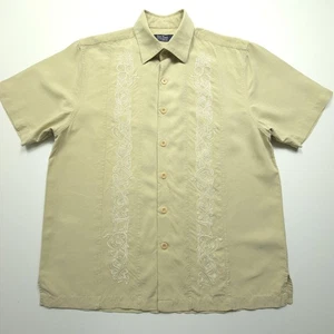 Nat Nast Mens Shirt Medium Tan Brown Pure Silk Embroidered Spades Clubs Camp M - Picture 1 of 24