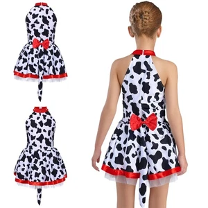 Girls Fancy Dress Dalmatians Skirt Masquerade Costume Animal Ruffled Shows Bow - Picture 1 of 34