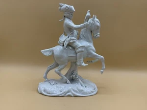 Seltener Capodimonte Blanc de Chine Porzellan Reiter auf Pferd mit Turmfalke - Bild 1 von 10