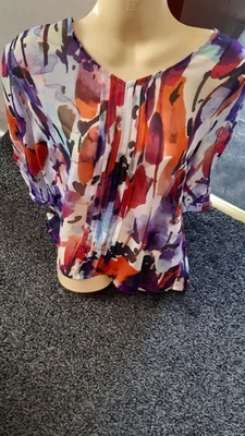 Multicoloured Pleated Chiffon Look Top Size 12 - Image 1 of 4