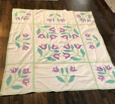 Vintage Purple, Yellow and Green Tulip Appliqued Coverlet or Table Covering