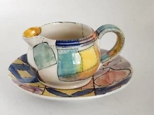 Unusual cup / creamer Thomas Aitken Kate Hyde pastel patchwork design + saucer - Bild 1 von 13